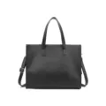 Classic stylish black PU leather tote bag casual business shoulder handbag with strap - Black