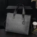 Black PU leather tote bag with pattern, stylish horizontal shoulder handbag for daily use. - Monogram Black