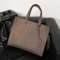 Brown PU leather tote bag, stylish shoulder bag and handbag with top handles. - New Grey Coffee