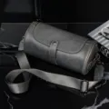 Vintage dark grey cylindrical shoulder bag with wide strap, casual fashion crossbody bag. - Gray