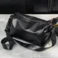 Men's black cylinder shoulder bag, stylish casual crossbody bag with durable leather material. - Black