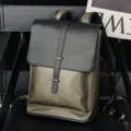 Elegante zaino in pelle bicolore da uomo, grande borsa da viaggio per la vita quotidiana. - Verde