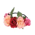 Exquisite artificial rose floral headband detail, perfect for wedding holiday party hair accessory - Dark Red + Rose Edge + Pink
