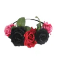 Detailed view of the gothic rose flower crown, featuring black, red, and pink floral details. - Black + Dark Red + Pink