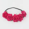Red Rose Flower Headband Elastic Hair Band Floral Wreath Bridal Party Hair Accessories - Rose Red