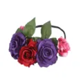 Floral rose headband for women party festival holiday hair accessory with elastic band - Dark Red + Dark Purple + Pink