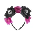 Halloween black and purple floral headband with lace skull spooky party hair accessories for women - Light Purple Black