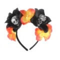 Halloween skull flower headband, black and orange floral hair hoop for party costume accessories. - Orange & Black