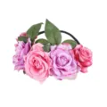 Floral rose hairband for wedding vacation, fabric flower wreath headband for party. - Pink + Violet + Pink