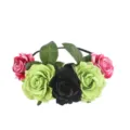 Halloween floral headband rose hair hoop multi-color flower crown holiday party headwear - Black + Green + Pink