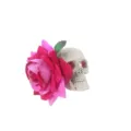 Halloween pink velvet rose skull hair clip, spooky party masquerade hairpin decor. - Violet