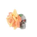 Pince a cheveux tete de mort gothique Halloween avec rose en tissu et cristaux rouges. - Orange