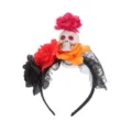 Halloween skull headband with artificial roses and black lace for party decoration - Orange Red Black