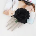 Halloween skeleton hand black rose hair clip gothic party hair accessory spooky costume - Black