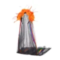 Halloween Floral Mesh Veil Headband with Feathers and Colorful Ribbons for Party Costumes - Orange