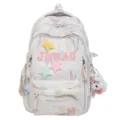 Cute casual waterproof lightweight backpack with colorful embroidery stars for daily use. - With Pendant (Backpack) / White