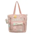 Pink canvas tote shoulder bag with cute plush star patches, zipper pockets and letters. - Without Pendant (Single Shoulder) / Pink