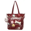 Casual red canvas tote bag with cute plush star patches and trendy letters daily use. - Without Pendant (Single Shoulder) / Red