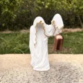 Gothic faceless ghost bell resin ornament, dark Halloween desktop home decor sculpture. - White