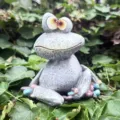 Resin quirky frog figurine outdoor garden decor cute stone texture ornament statue detail. - Grey Frog / Gray