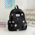 Sac à dos matelassé décontracté pour femmes et étudiants avec joli design d'étoiles scintillantes - S / Noir