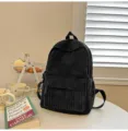 Casual black corduroy backpack for women, solid color large capacity stylish daily school bag. - 1677#Black