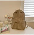 Corduroy backpack detail, casual daily school bag, khaki canvas texture view, soft style. - 1677#Khaki