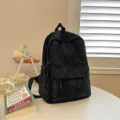 Stylish black corduroy backpack for women, casual daily school bookbag large capacity. - 1677#Black