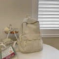 Solid color corduroy backpack for women, casual Korean style school book bag with large capacity. - 1677#White