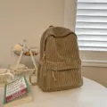 Casual corduroy backpack for women, solid color vintage school bag with large capacity. - 1677#Khaki