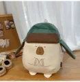 Zaino carino capibara con cappello e orecchie lunghe per ragazze borsa scolastica bella - Borsa Singola / Bianco Grande