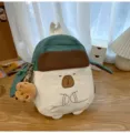 Zaino capibara carino con variante cappello, ciondolo peluche creativo borsa scuola viaggio - Borsa Singola / Bianco Piccolo