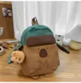 Zaino capybara carino con cappello verde e marrone borsa scolaretta per le ragazze - Cachi Piccolo