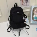 Casual black backpack with ribbon bow and cute keychain, large capacity school and travel bag. - With Pendant / Black