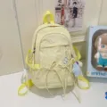 Cute canvas school backpack for women, casual daily travel bookbag with bow and pendants. - With Pendant / Yellow