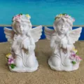 Resin praying angel statues with floral crowns for garden decor and photography props set. - Flower Fairy
