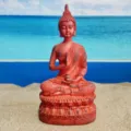 Thai Style Shakyamuni Buddha Resin Statue Meditation Figurine Zen Home Office Decor - Orange Red