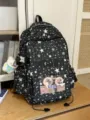 Sac à dos noir à étoiles style coréen grande capacité ita bag sac d'école avec peluche mignon - Imperméable avec Pendentif / Noir