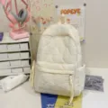 Quilted padded backpack casual commuter school bag daily fashion lightweight daypack - Single Bag / White