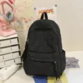 Black quilted padded backpack, casual school bag and daily commuter laptop daypack. - Single Bag / Black