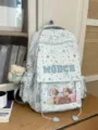 Sac à dos d'école bleu clair motif étoiles avec fenêtre transparente, joli pendentif ourson - Imperméable avec Pendentif / Bleu