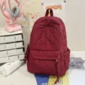 2025 New Quilted Puffer Backpack Dark Red Casual School Bag Unisex Commuter Laptop Rucksack - Single Bag / Burgundy
