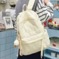 Sac à Dos Rembourré Matelassé Blanc Cassé Sac d'Étudiant Décontracté avec Pendentif - Style Pendentif Crème Glacée / Blanc