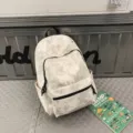 Casual tie-dye canvas backpack for campus and travel large capacity student school bag - White