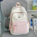 Cute pink star color-block backpack for school students daily casual lightweight travel bag - Pink