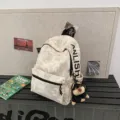 Casual tie-dye student backpack with large capacity and stylish design for daily travel. - With Puppy Pendant / White