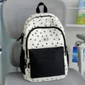 Black star white backpack school bag for students casual daypack color block - Black