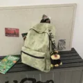 Casual light green tie-dye backpack with front pocket and cute plush pendant for daily use. - With Puppy Pendant / Green