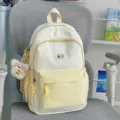 Cute color block backpack for women with stars pattern, fresh style school bag for students. - Yellow + Dressed Bear