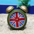 Vintage resin alarm clock miniature sand tray ornament with Union Jack flag design for decor. - Vintage Clock